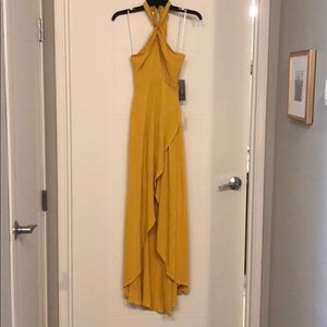NWT long formal flowy yellow wrap dress